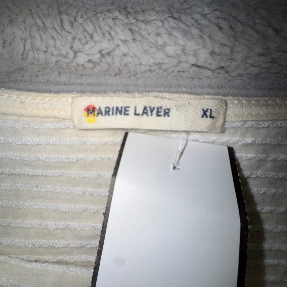 Marine Layer Womens XL Ribbed Ruffle Strap Tank Top Cream Square Neck Cropped - Picture 3 of 10